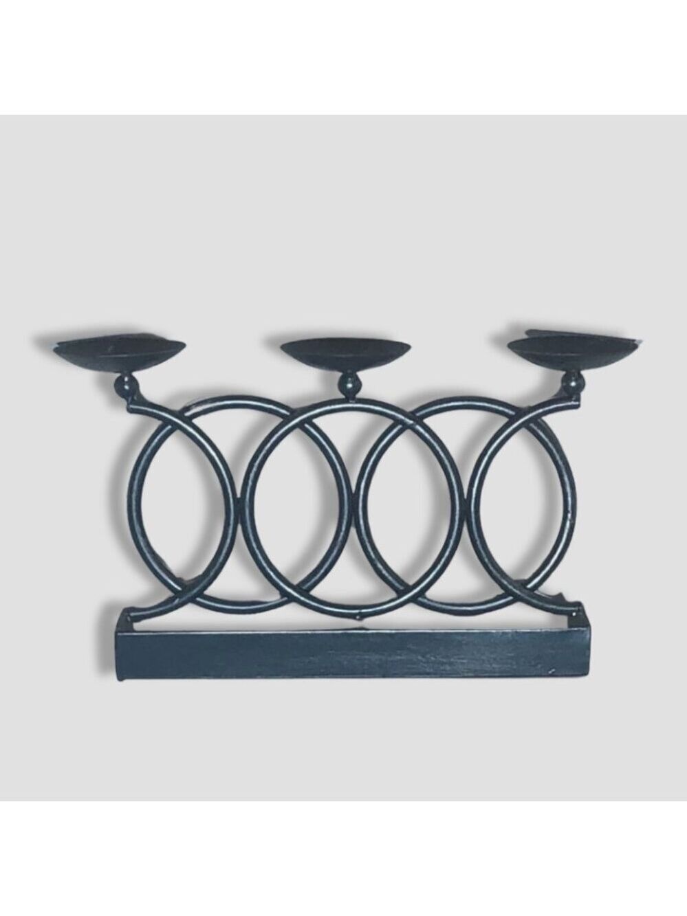 Metal Ring Candelabra Candle Holder Tabletop Black Three Piece